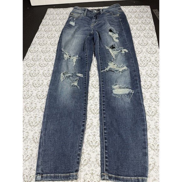JUDY‎ BLUE Button-Fly Skinny Fit Jeans Womens Sz 0 24 Med Blue High Rise Stretch - Picture 8 of 9